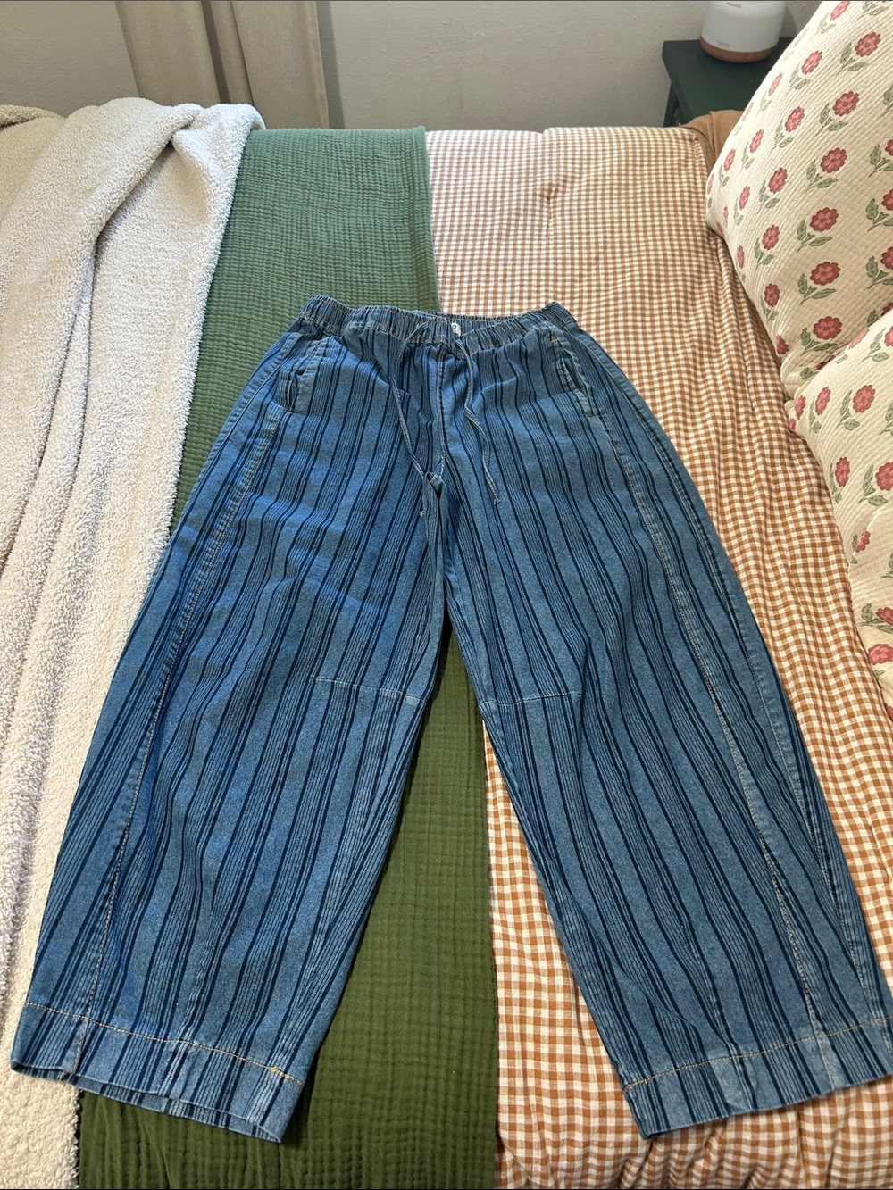Amazon Luvamia Casual Blue Striped Barrel Pants